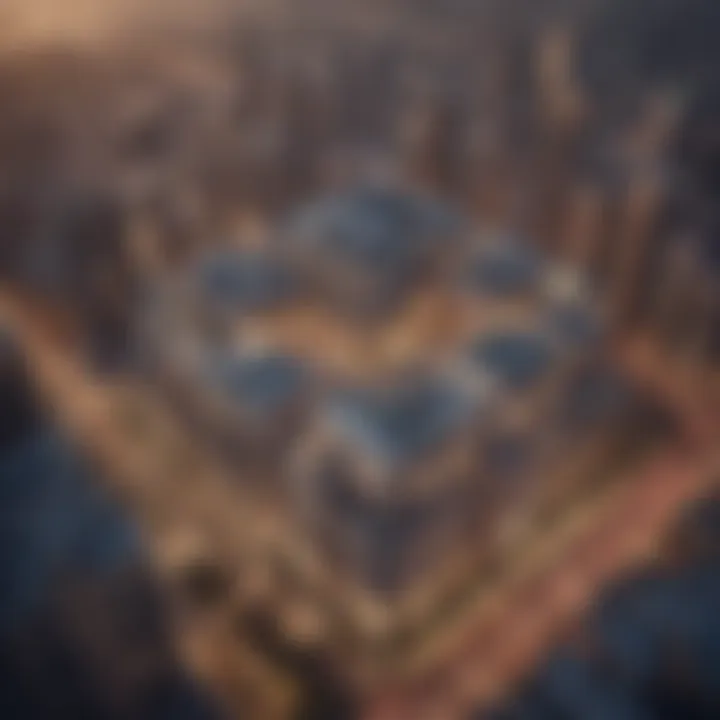 An aerial view of the Al Jaziri Building surrounded by the Dubai skyline