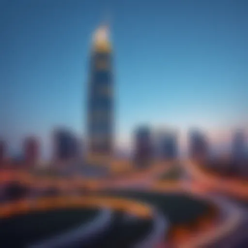 Stunning view of Al Saqr Business Tower showcasing its architectural elegance against the Dubai skyline