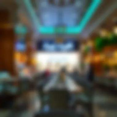 A dining area featuring a variety of international cuisine