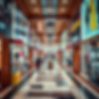 Interior shopping area filled with diverse retail stores