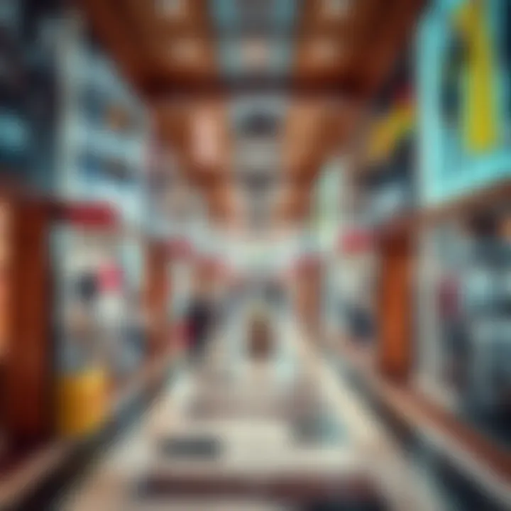 Interior shopping area filled with diverse retail stores
