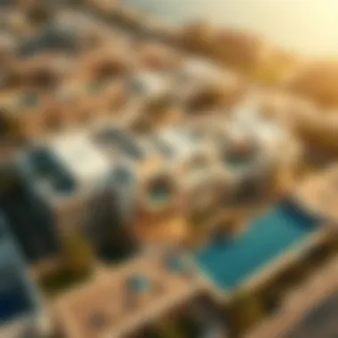 Aerial view showcasing the prime location of Arenco Villas within Dubai