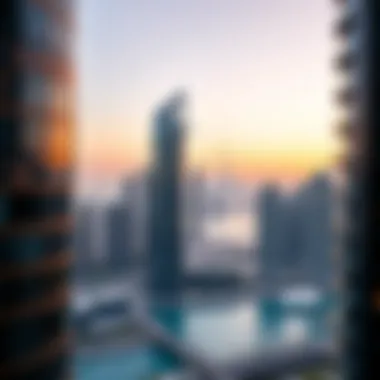 BM Towers Against the Dubai Skyline Panoramic view of Dubai showing BM Towers