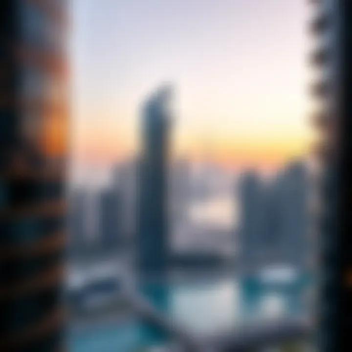 BM Towers Against the Dubai Skyline Panoramic view of Dubai showing BM Towers