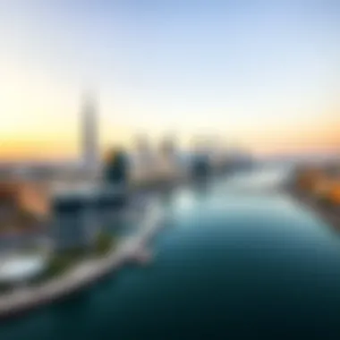 Panoramic skyline of Dubai highlighting the location of Casa Canal