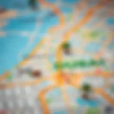 Map highlighting popular neighborhoods in Dubai