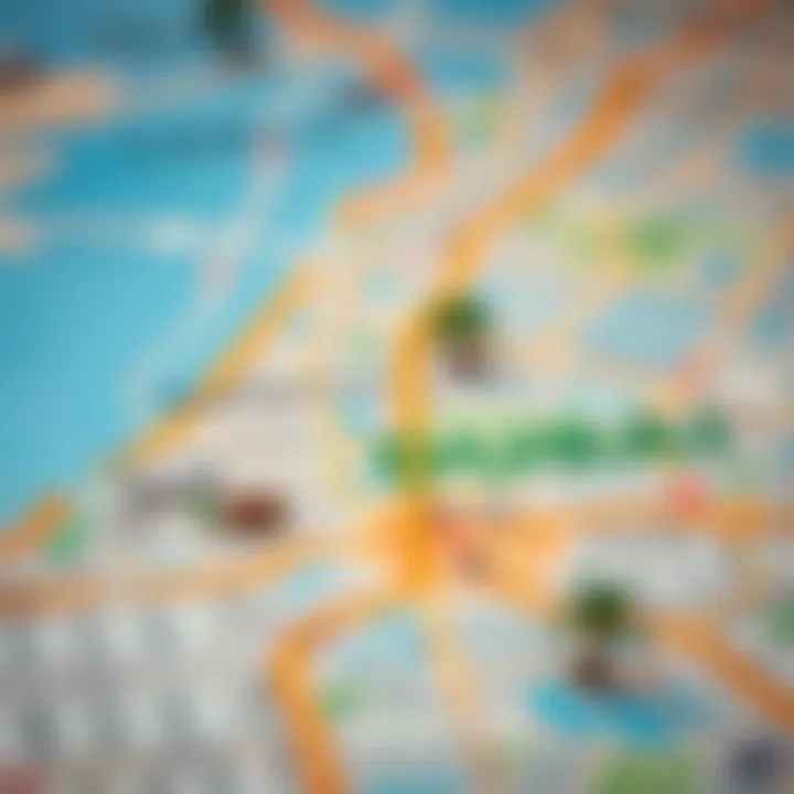 Map highlighting popular neighborhoods in Dubai