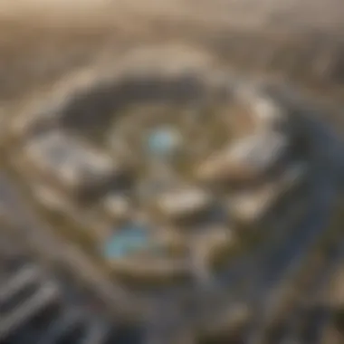 Aerial view of Dubai Hills Mall highlighting its strategic location