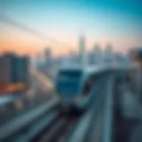 Dubai Metro train gliding through the city skyline