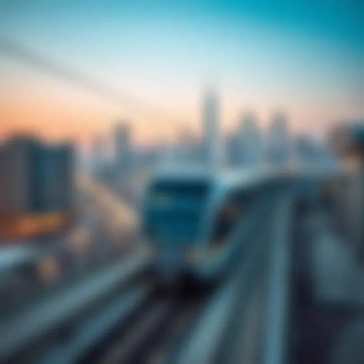 Modern Connectivity in Dubai Dubai Metro train gliding through the city skyline