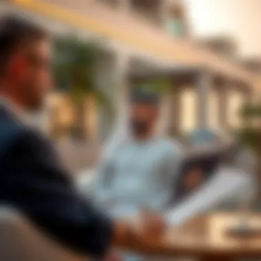 Real estate agent discussing market trends with potential investors in Al Qusais 2