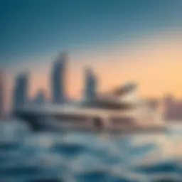 Luxury yacht sailing against the backdrop of Dubai's skyline