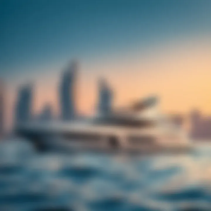 Luxury yacht sailing against the backdrop of Dubai's skyline
