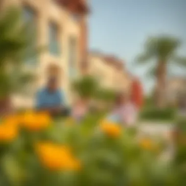 Community Life in DubaiLand Vibrant community life at DubaiLand with families enjoying outdoor spaces