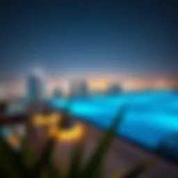 A stunning elevated swimming pool overlooking the Dubai skyline