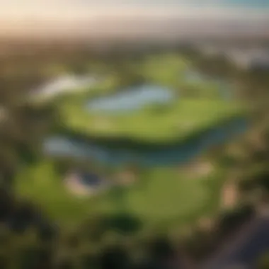 Aerial view of Emirates Hills golf course showcasing its lush greens and stunning landscape.