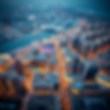 Aerial Perspective of Business Bay Aerial view of Business Bay highlighting location advantages