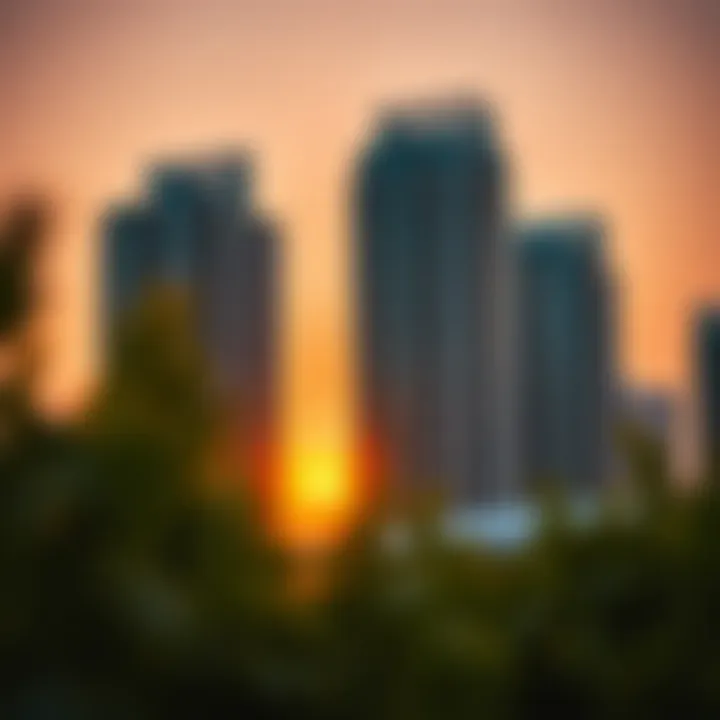 Architectural Brilliance of Executive Towers at Sunset Contemporary architecture of Executive Towers against sunset