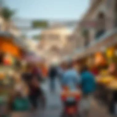 A bustling market scene in Madinat Khalifa A promoting local businesses