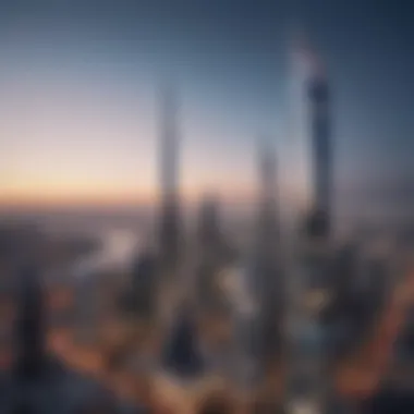 Stunning overview of Mercedes Tower against Dubai skyline