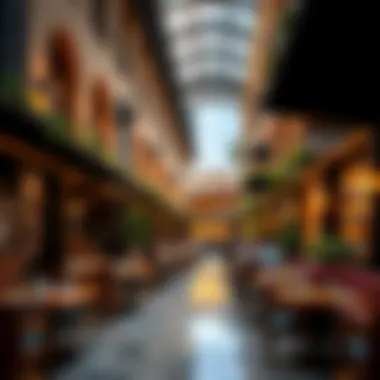 A stunning view of a popular dining area in Dubai showcasing vibrant restaurant culture