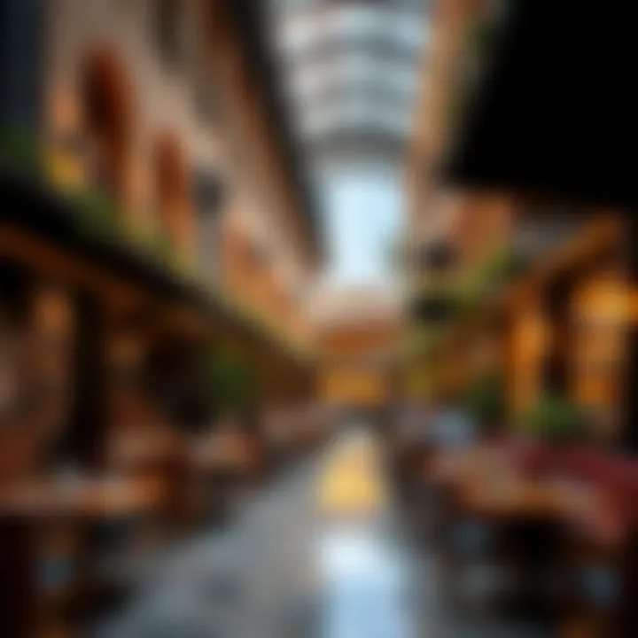 A stunning view of a popular dining area in Dubai showcasing vibrant restaurant culture