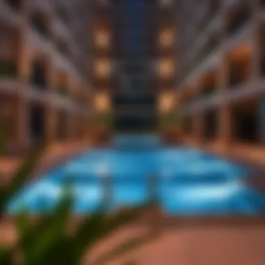 Amenities offered at Savoy Apartments including pool and fitness center