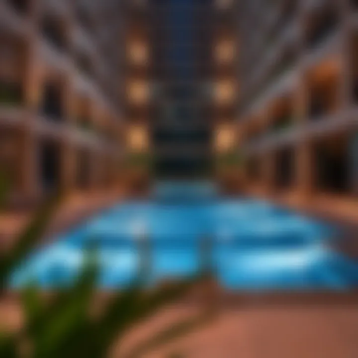 Amenities offered at Savoy Apartments including pool and fitness center