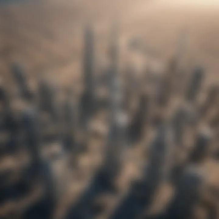 Aerial view of Shams Tower and its impact on the Dubai skyline