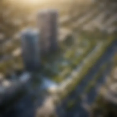 Aerial View of Tecom: A Blend of Modernity and Nature Aerial view of Tecom showcasing its modern architecture and greenery