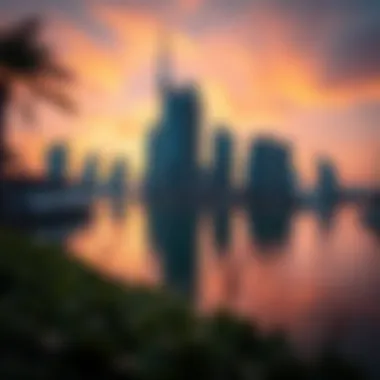 Stunning View of Dubai Canal Front at Sunset Stunning view of Dubai canal front at sunset