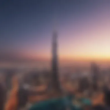 Iconic Dubai Skyline Stunning skyline view of Dubai's downtown area with iconic Burj Khalifa