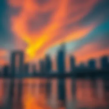 Colorful sky reflecting on Dubai's waterfront