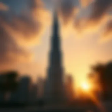 Dramatic sunset casting shadows on Burj Khalifa