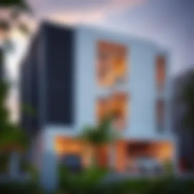 Contemporary Architecture in Muweilah Commercial Stunning exterior view of a modern 1 BHK building in Muweilah Commercial