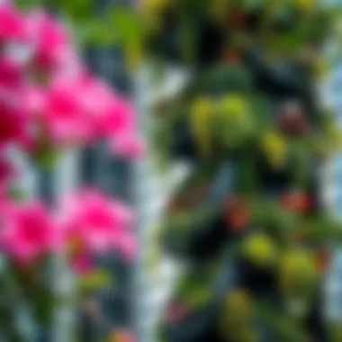 Urban Garden Tower with Diverse Flora A stunning urban garden tower showcasing vibrant greenery and diverse plant species.