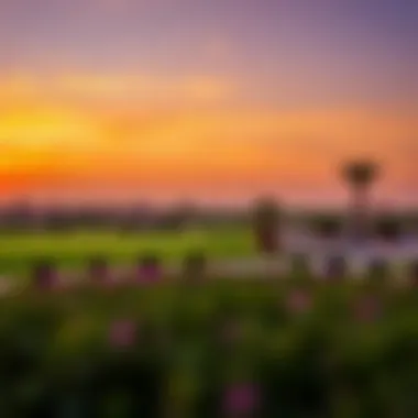 Scenic view of the golf course during sunset