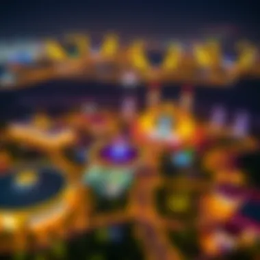 Illuminated Global Village An aerial view of the Global Village venue illuminated at night