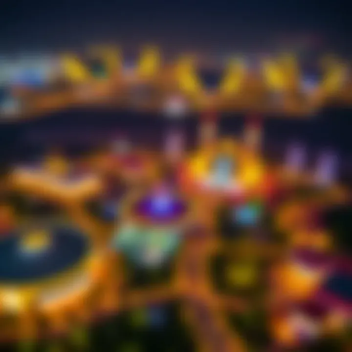 Illuminated Global Village An aerial view of the Global Village venue illuminated at night