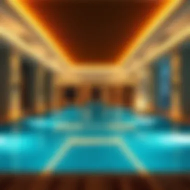 Stylish indoor pool area with ambient lighting