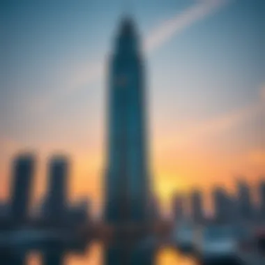 Marina Tower at Sunset Marina Tower at sunset with Dubai skyline in the background