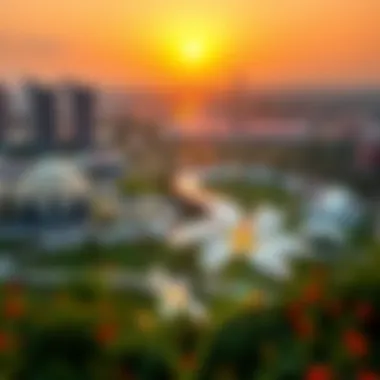 Sunset View of Meraas Central Park Panoramic view of Meraas Central Park during sunset