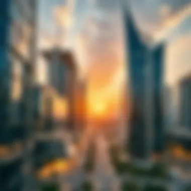 Innovative Architecture at Nakheel District One West Stunning skyline view of Nakheel District One West showcasing innovative architecture