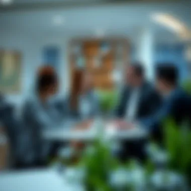 Real estate office with professionals discussing