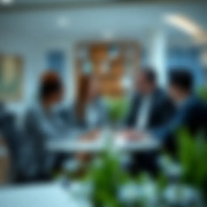 Real estate office with professionals discussing