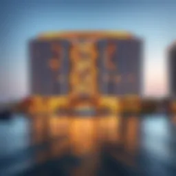 A stunning view of Peninsula Five showcasing its waterfront architecture