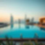 Stunning view of a private pool overlooking Dubai skyline