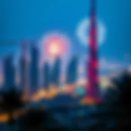 Celebratory fireworks in Dubai skyline during a public holiday