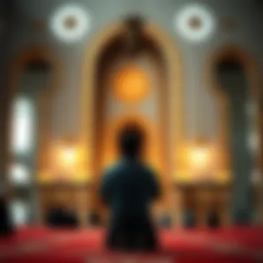Spiritual Moment: Prayer at Dubai Mosque Prayer time in a mosque