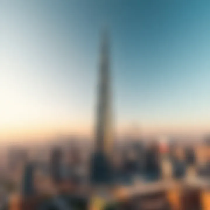 Aerial view showcasing the Burj Khalifa in the Dubai skyline